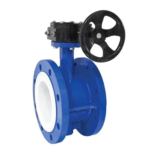 ptfe lining worm gear manual  flange butterfly valve
