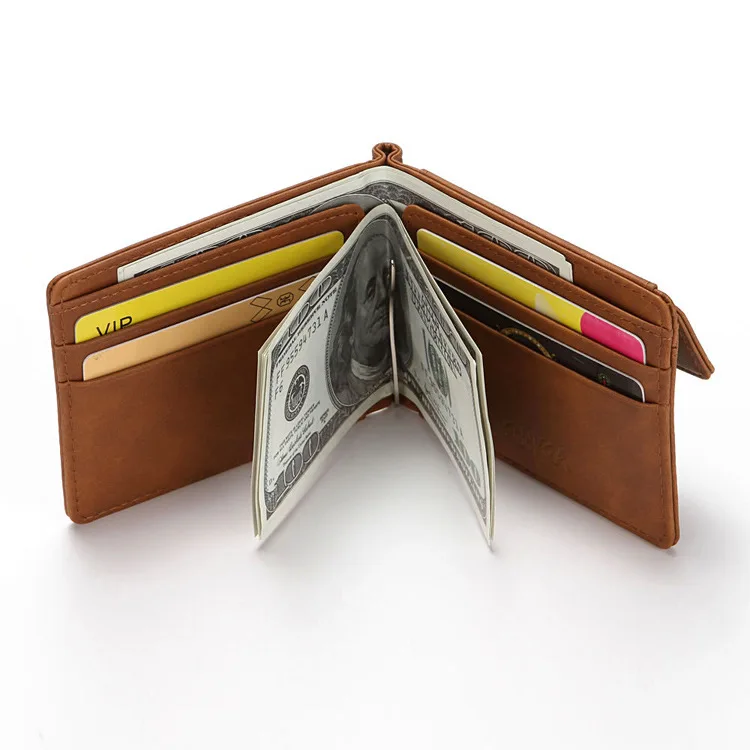 Мужской кошелек с RFID-защитой и зажимом в виде доллара, корейский Чехол-книжка с изображением Crazy Horse и застежкой для карт, 2022