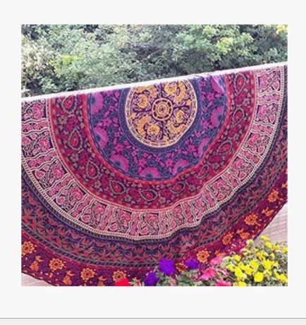 Wholesale custom printed shawl seaside spa towel boho circular round beach towel for beach