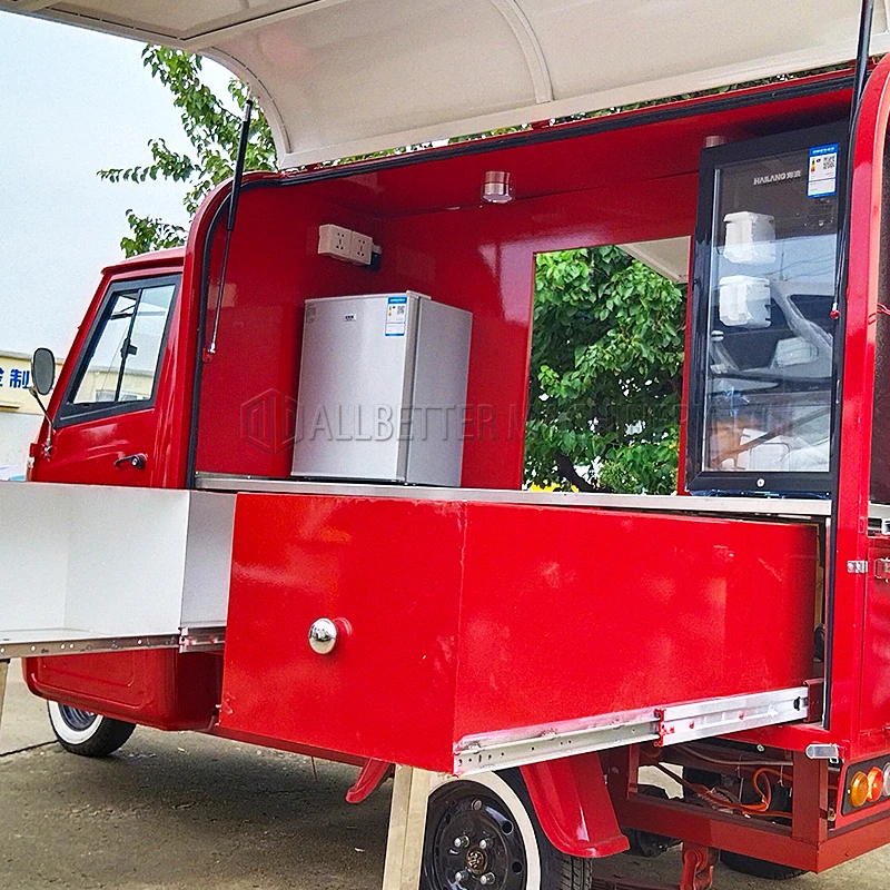 ALLBETTER Custom 3 Wheel Ape Coffee Bar Tuk Tuk Food Truck Pizza Motorcycle Electric Tricycle Food Cart Cook Trailer