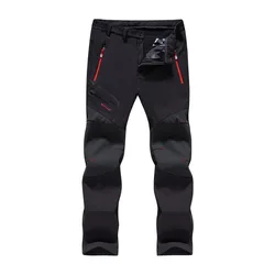 Hiking Ski Windproof Warm Soft Shell Fleece Trousers Waterproof Mens Snowboard Pants Soft Shell Multi Pocket Snow Anti Ski Pants