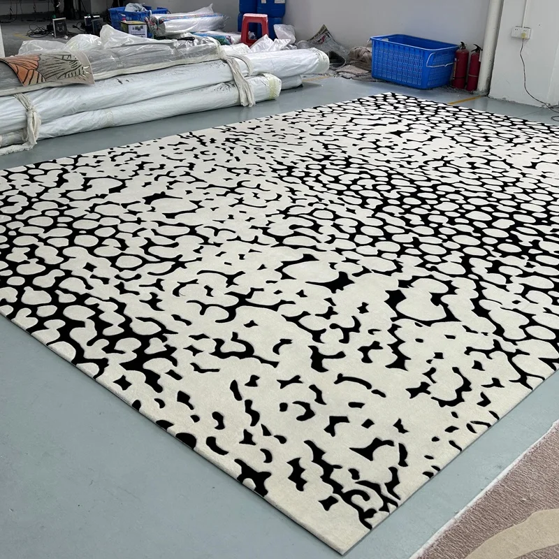 Bed Room Decoration Handmade wool  carpet rugs living room large bedroom area rug carpet black cream carpets