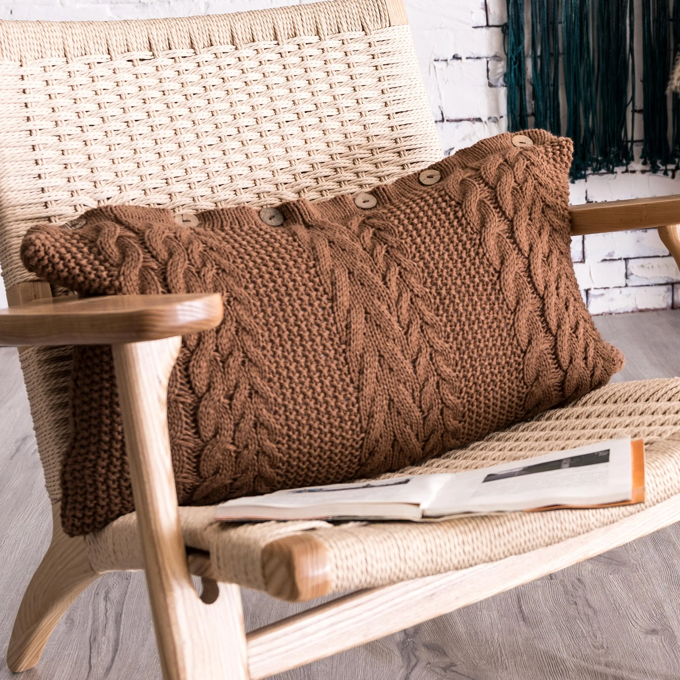 Украшение для дома акриловая прямоугольная вязаная наволочка с пуговицей