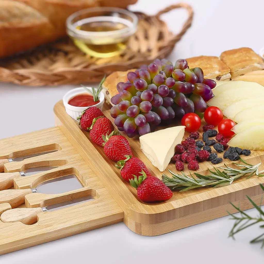 
Wholesale Large Charcuterie Board with Ceramic Bowls Bamboo Cheese Cutting Board Set and Cutlery Knife for Serving Tray 