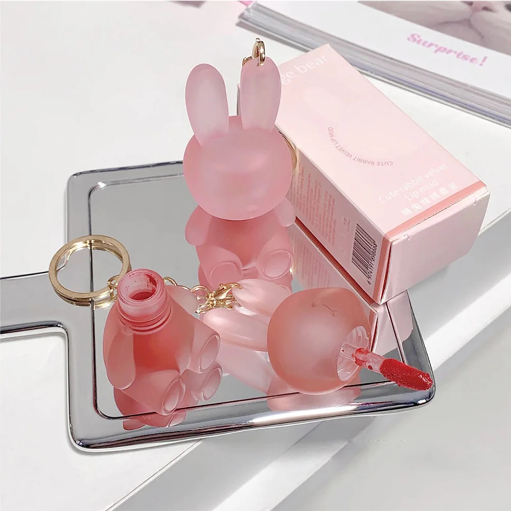 Key Chain Matte Lip Makeup Cute Rabbit design Velvet Lip Gloss Long Lasting Moisturizing Waterproof  Lip Gloss