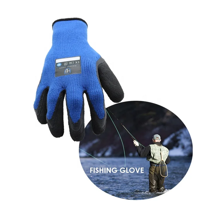 10 Gauge Fleece Acrylic Liner Latex Rubber Fishing Gloves G LF918TC Sky Blue Thermal Latex Winter Safety Gloves
