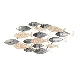 Mayco Interior Decoration Handmade Classic Goods Metal Wall Art Carved Wood Fish Painting Home Decor
