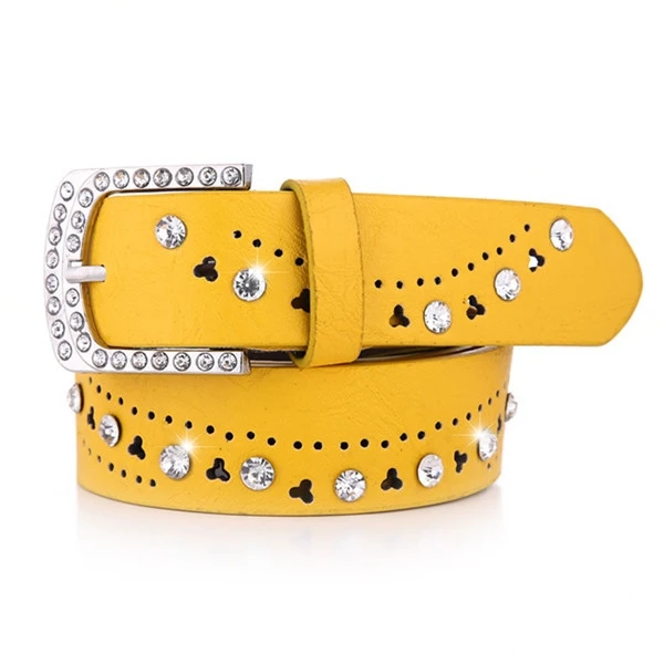 Женский ремень из искусственной кожи, со стразами