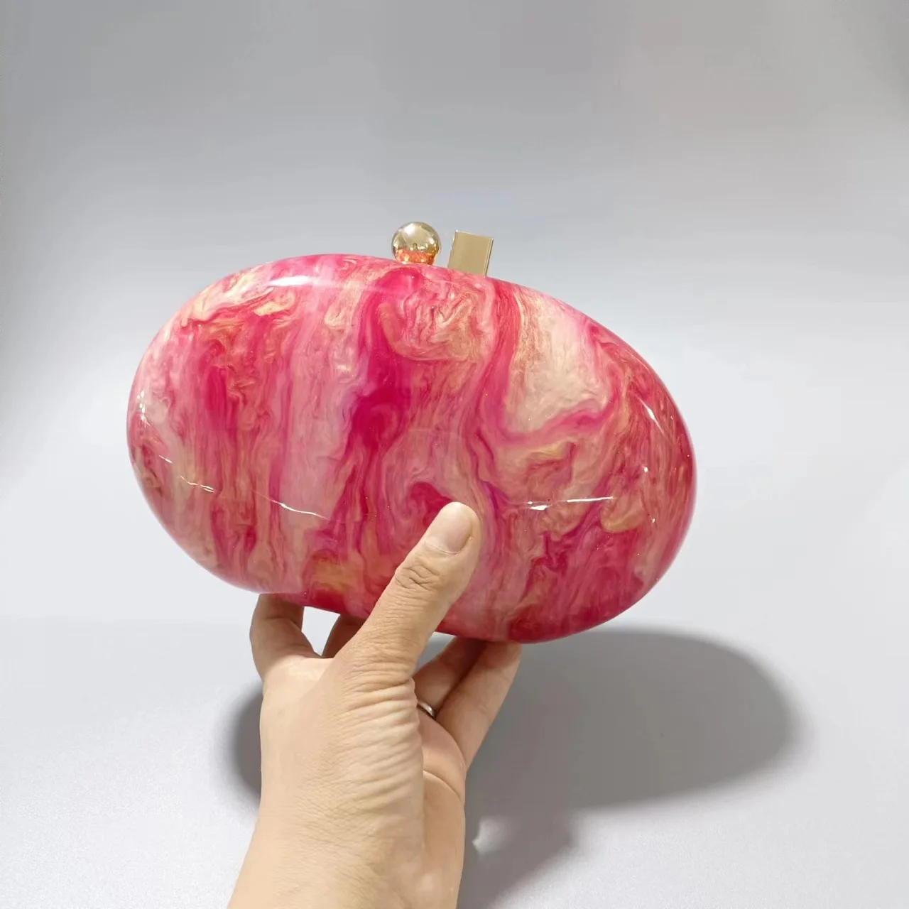 Women Wedding Party Acrylic Pink Oval Designer Clutch Marble Luxury Purse Bag