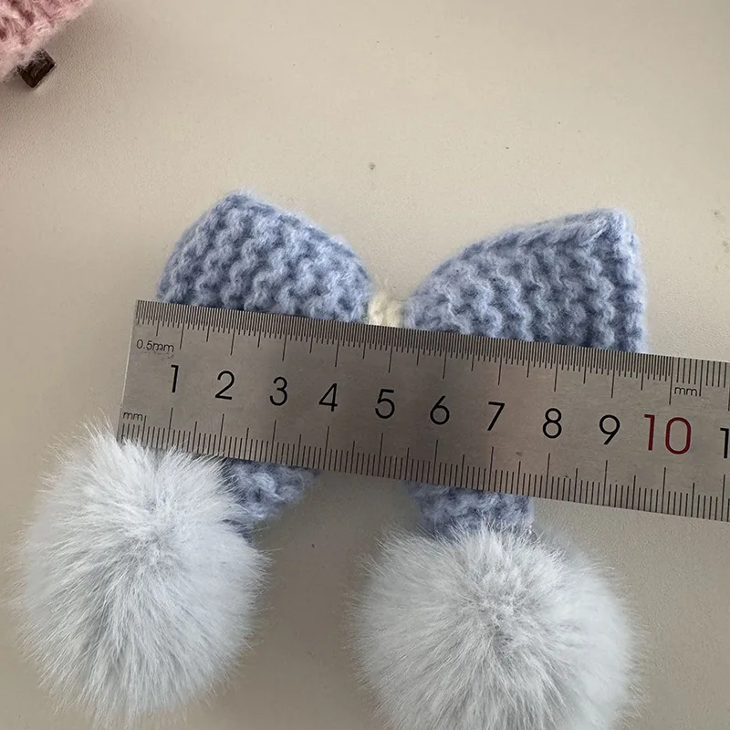 9cm Solid Color Crochet Hair Bow With Cute Pom Pom Decorated With Clips