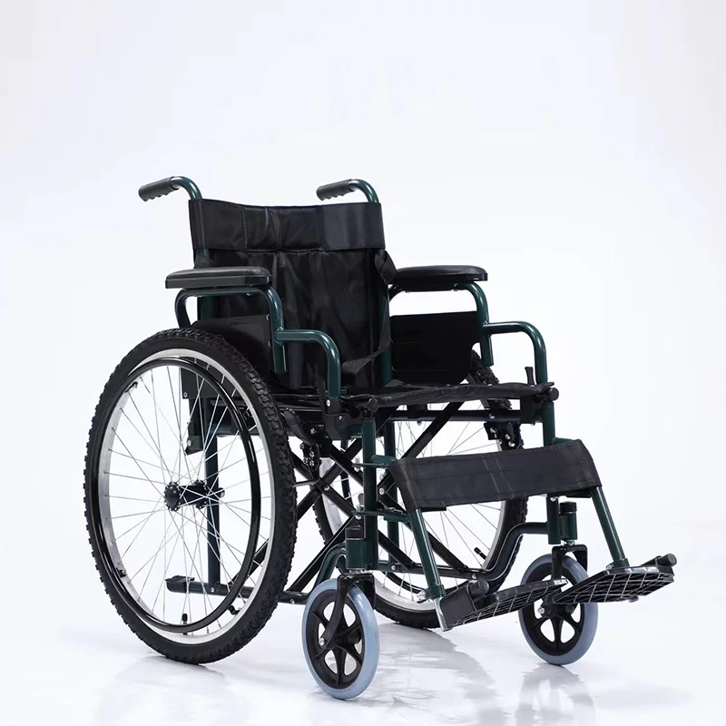 Wide Rear Wheel Manual Wheelchair  Carbon Steel Wheelchair for Disabled Elderly People