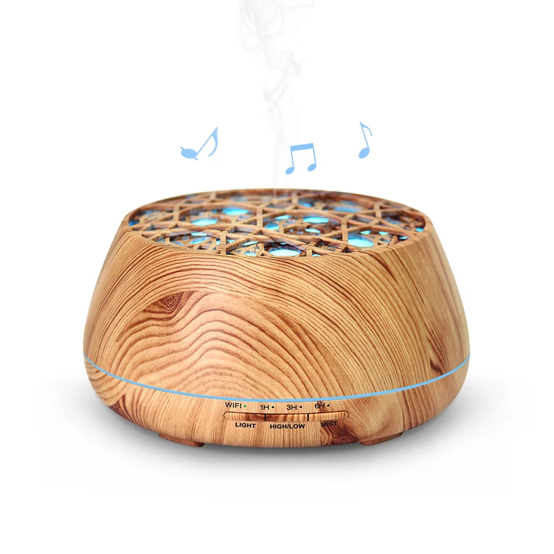 Wood Grain Electric Protabel Tuya Smart WIFI Aroma Diffuser With Bluetooth Speaker And Alexa Voice Control