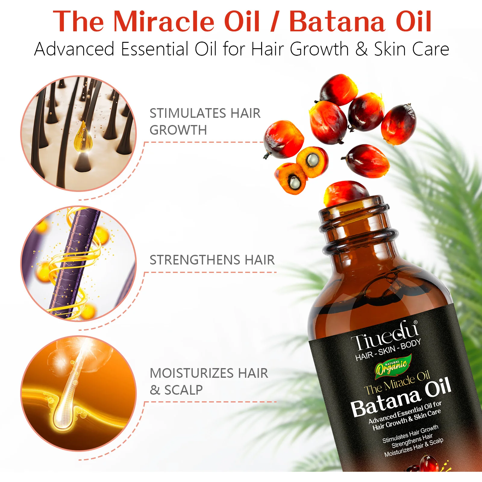 100% Pure Promotes Hair thickness Strengthens Hair Growth Batana Oil for Men & Women