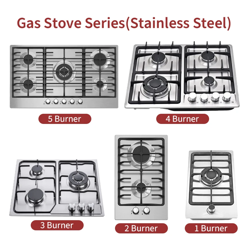 Good price gas cooker with 5 burner stainless steel gas stove kitchen appliance built-in gas burner