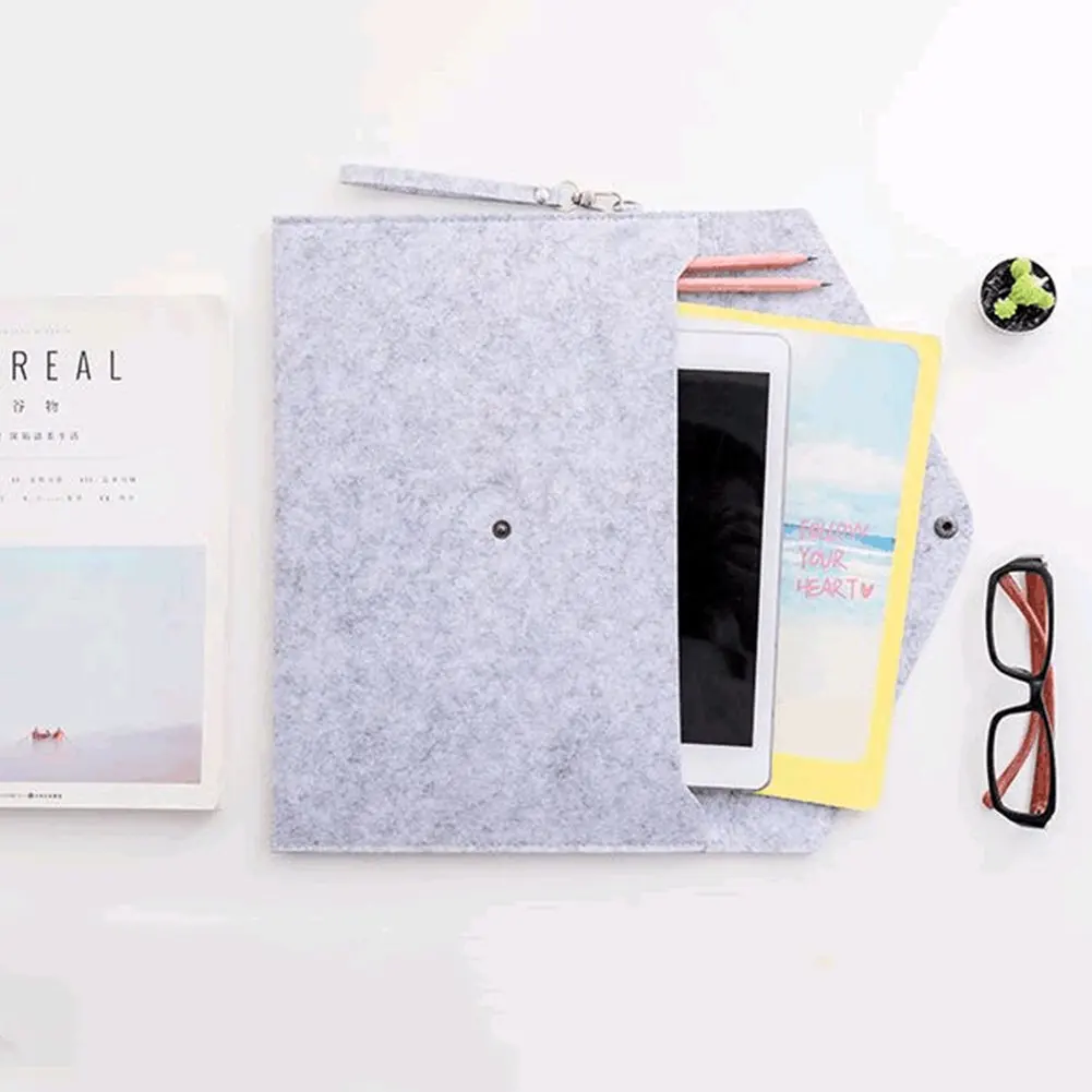 2024 Custom Light Grey Thick Felt Envelope File Pocket with Button Printed and Embossed Logo