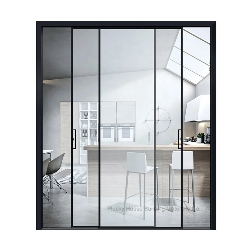 Modern black slim frame aluminum interior sliding glass door