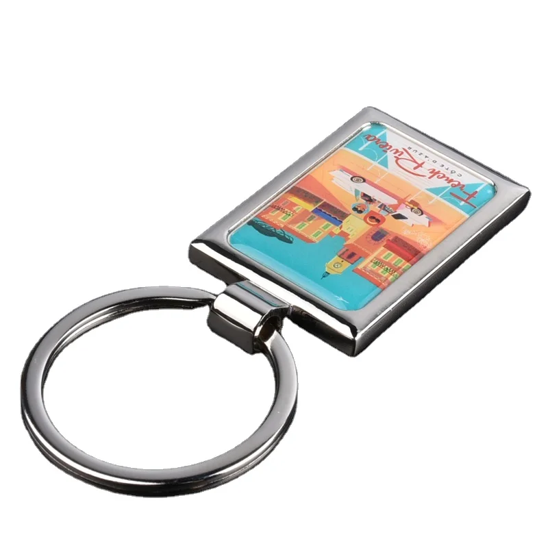 cheap custom made metal keychains Rectangular metal key chain.customized printing glue drop polly gift.