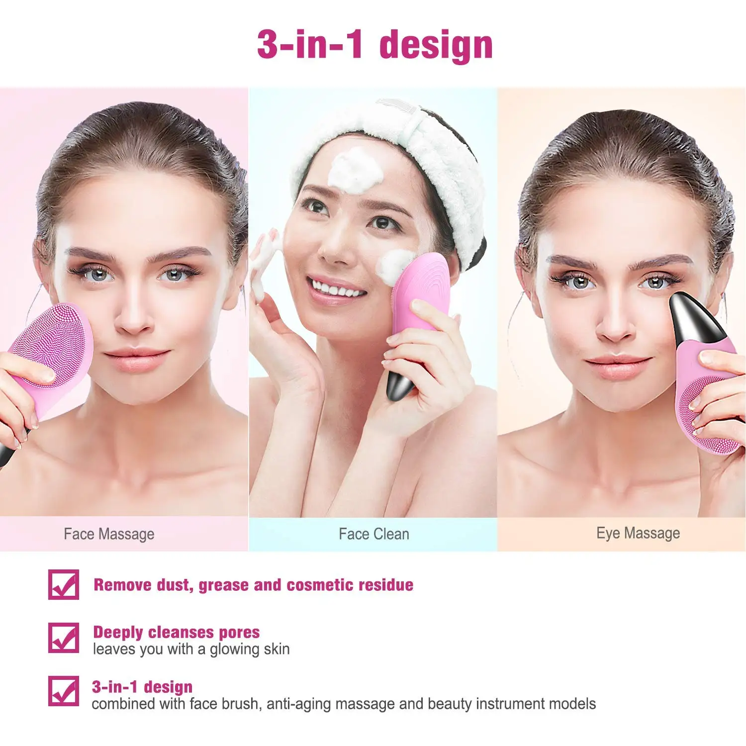 Mini Electric Facial Cleansing Brush Silicone Sonic Face Cleaner Deep Pore Cleaning Skin Massager Face Cleansing Brush Device