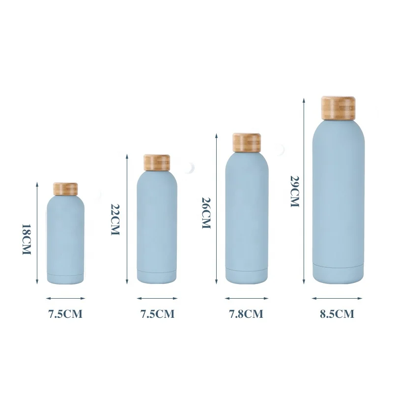Wholesale Bamboo Lid 500ml Double Wall Insulated Sport Thermal Bottle Rubber Coated Stainless Steel Water Bottle With Handle