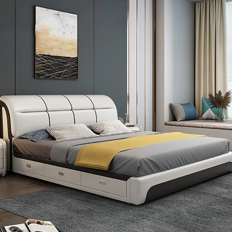 Modern bedroom furniture 1.8 m bed pine frame bed leather king size bed sets