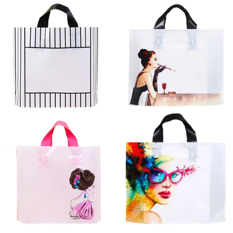 Floral Plastic Shopping Bags Retail Gift Bags With Loop Handle For Customers Boutique Parties Clothing  Packing Favors Goodies