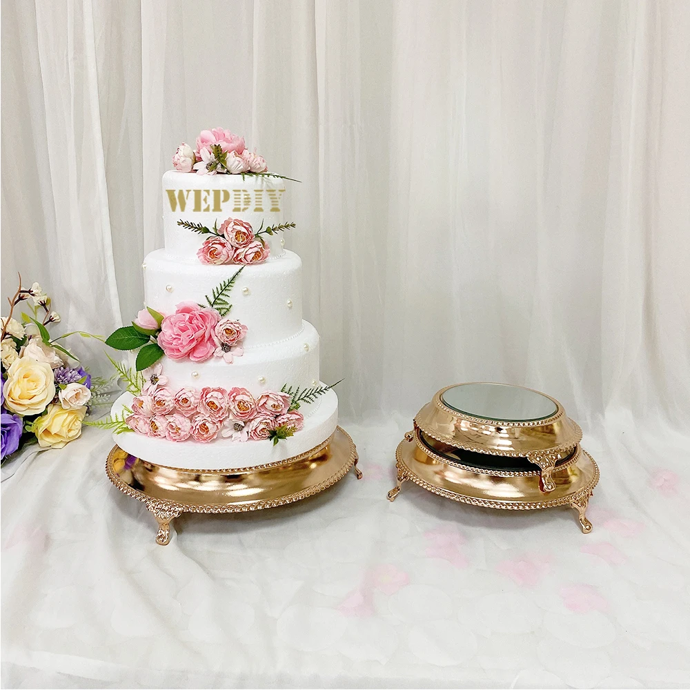 Electroplating golden cake stand wedding dessert table decoration cold meal refreshment set mirror tray