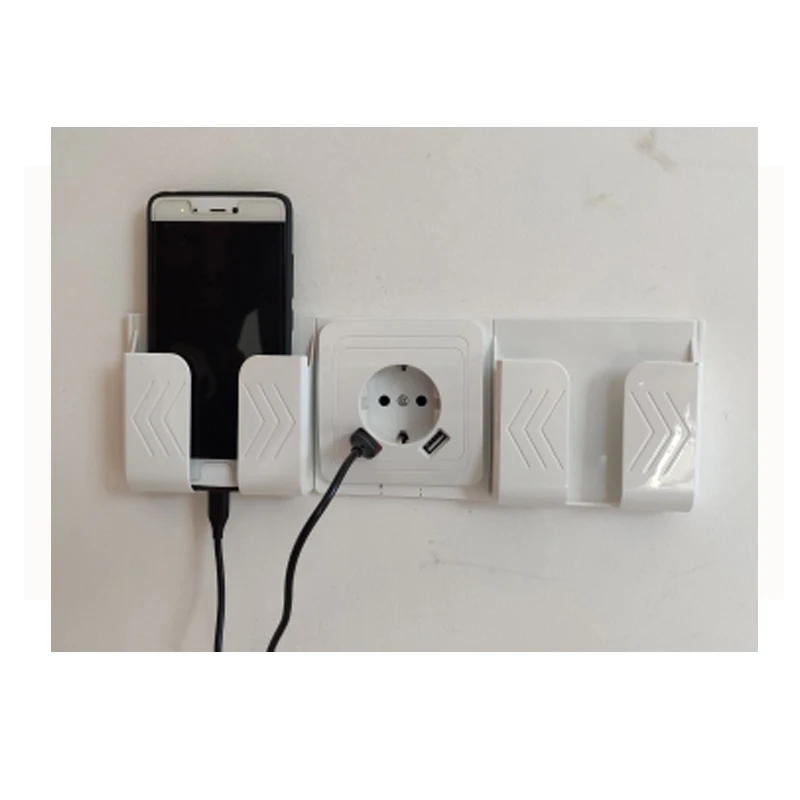 Double Frame Home Charging Storage Box Stable Fixed Mount USB Wall Socket Phone Bracket Shelf Supporter Charger Holder