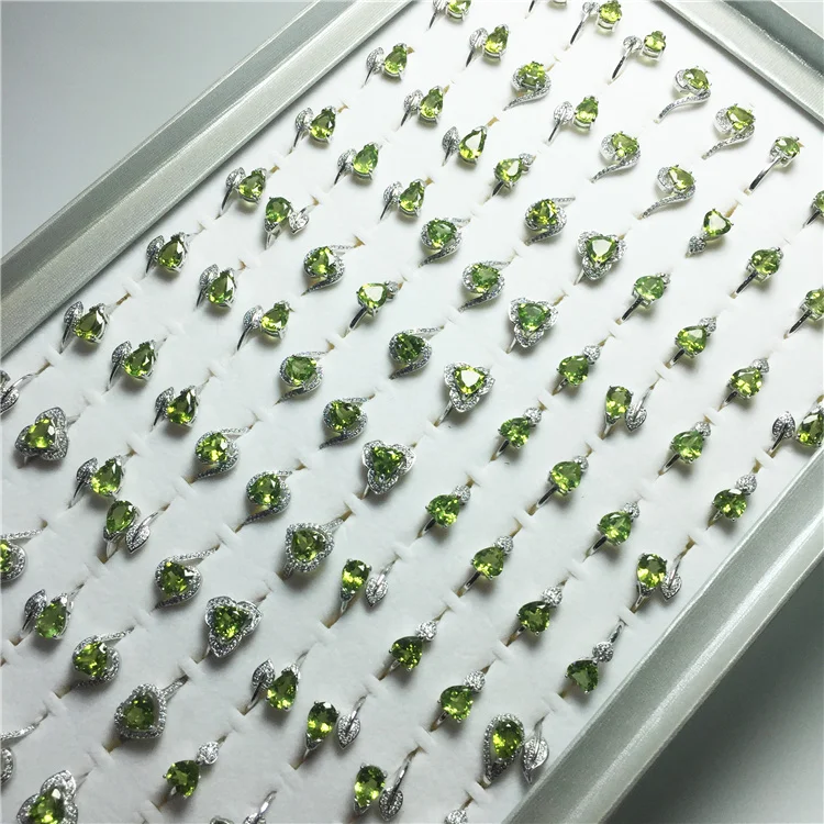 Fashion Rings Women Gold Plated 925 Natural Gemstone Ring Sterling Silver Olivine Peridot Ring