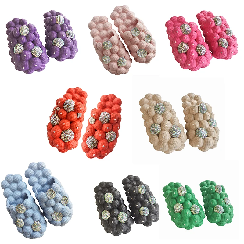 2022 New Design Bling Rhinestone bubble Slides with Handbag Purse Set Pink Orange Women Bubble Slides and The Tote Bag Purse