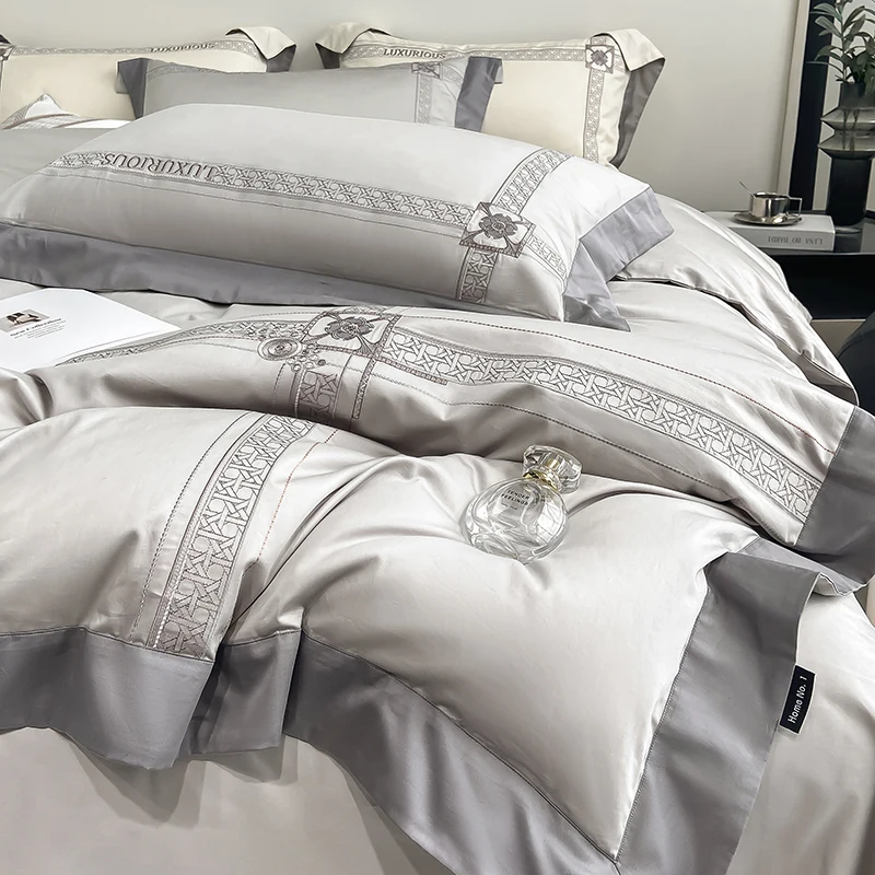 2024 Autumn And Winter New 100 Light Luxury Long-staple Cotton Embroidery Four-piece Set Of All-cotton Pure Cotton Bed Sheet