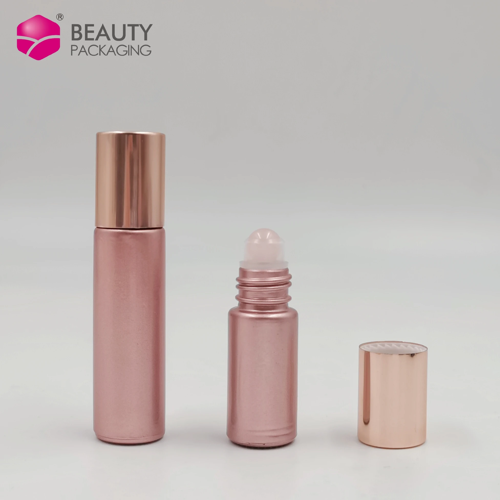 10ml Rose Gold Glass Roller Bottles Refillable Clear Pink Perfumes Roll on Bottle with Stainless Steel Balls