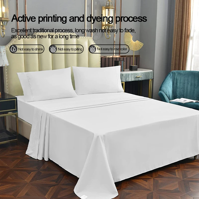 Factory Wholesale Microfiber Polyester Plain Dyed Bedding Set 4 Piece White Bedsheets Hotel Hospital Linen Flat Bed Sheets Set