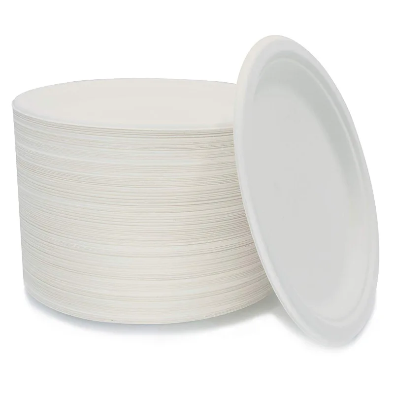 Sustainable eco-friendly biodegradable sustainable sugarcane bagasse pulp round dish paper plate