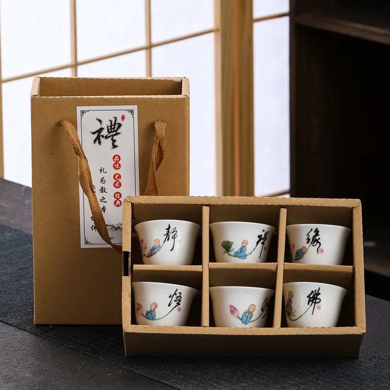 Hotsale business gift box custom ceramic tea cup set of 6 traditional chinese porcelain tea cups white Kunfu tea cup set