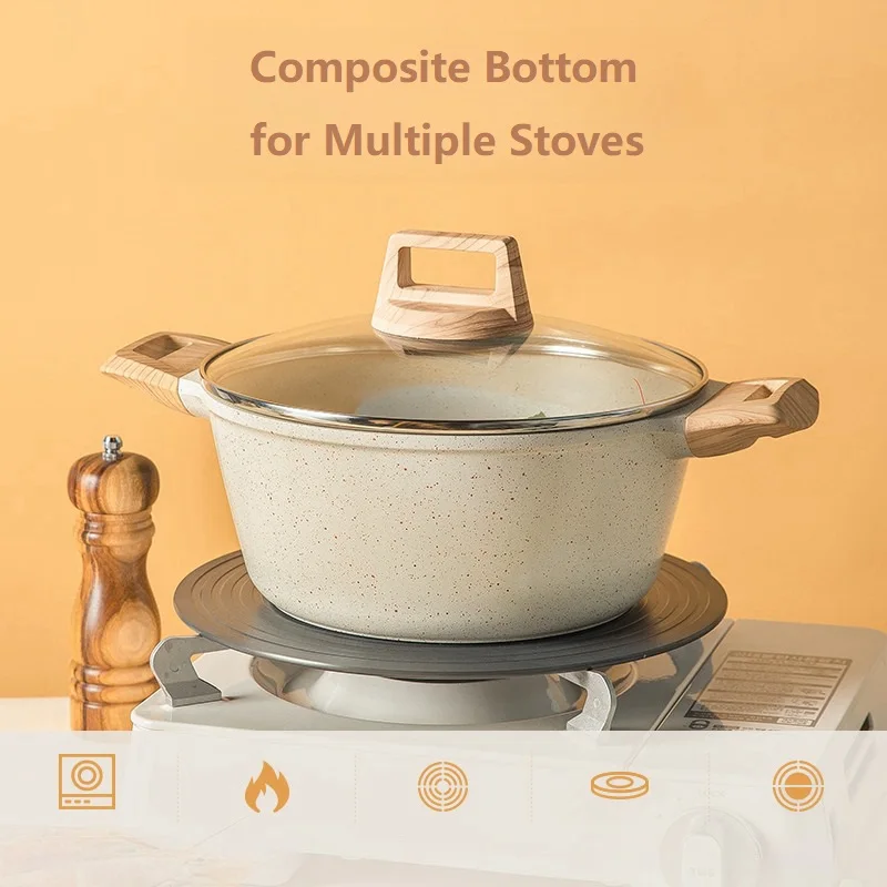 Non-Stick Cookware Set Die-cast Aluminum Frying Pan Soup Pot set Maifan Stone Composite Bottom Cookware for Multiple Stove