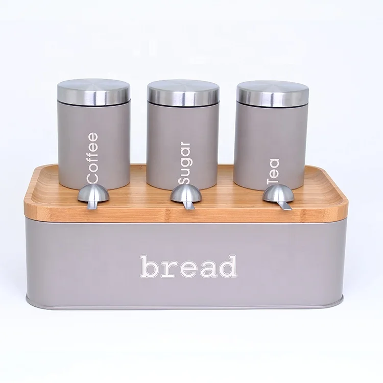 Bread Bin Tea Coffee Sugar Canister Set Stainless Steel Storage Boxes & Bins Metal Food Container Customized Logo Tableware Oem