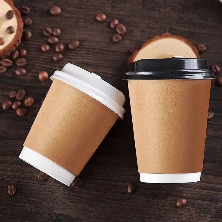 Disposable Christmas Carton Paper Insulated 10Oz12oz13oz Hot Tea Coffee Cups For  Drink Brown Kraft Paper Cups With Lids Covers