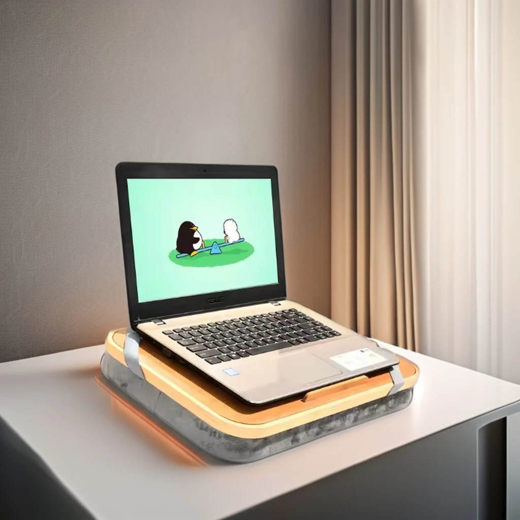 Portable Lightweight Bamboo Wooden Lap Legs Laptop Desk table with Pillow Cushion Grey designed for sleep in bed Home Bedroom