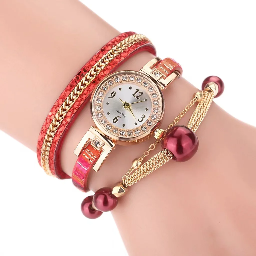 Hot-selling Ladies Snake Pattern Bracelet Unisex Watch Fashion Pearl Couple Watch Diamond Bracelet Leather Ladies Quartz Watch