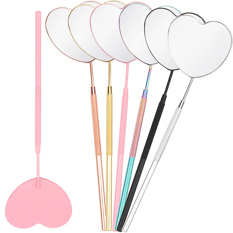 Новое зеркало из нержавеющей стали в форме сердца с ручным увеличительным зеркалом для наращивания ресниц