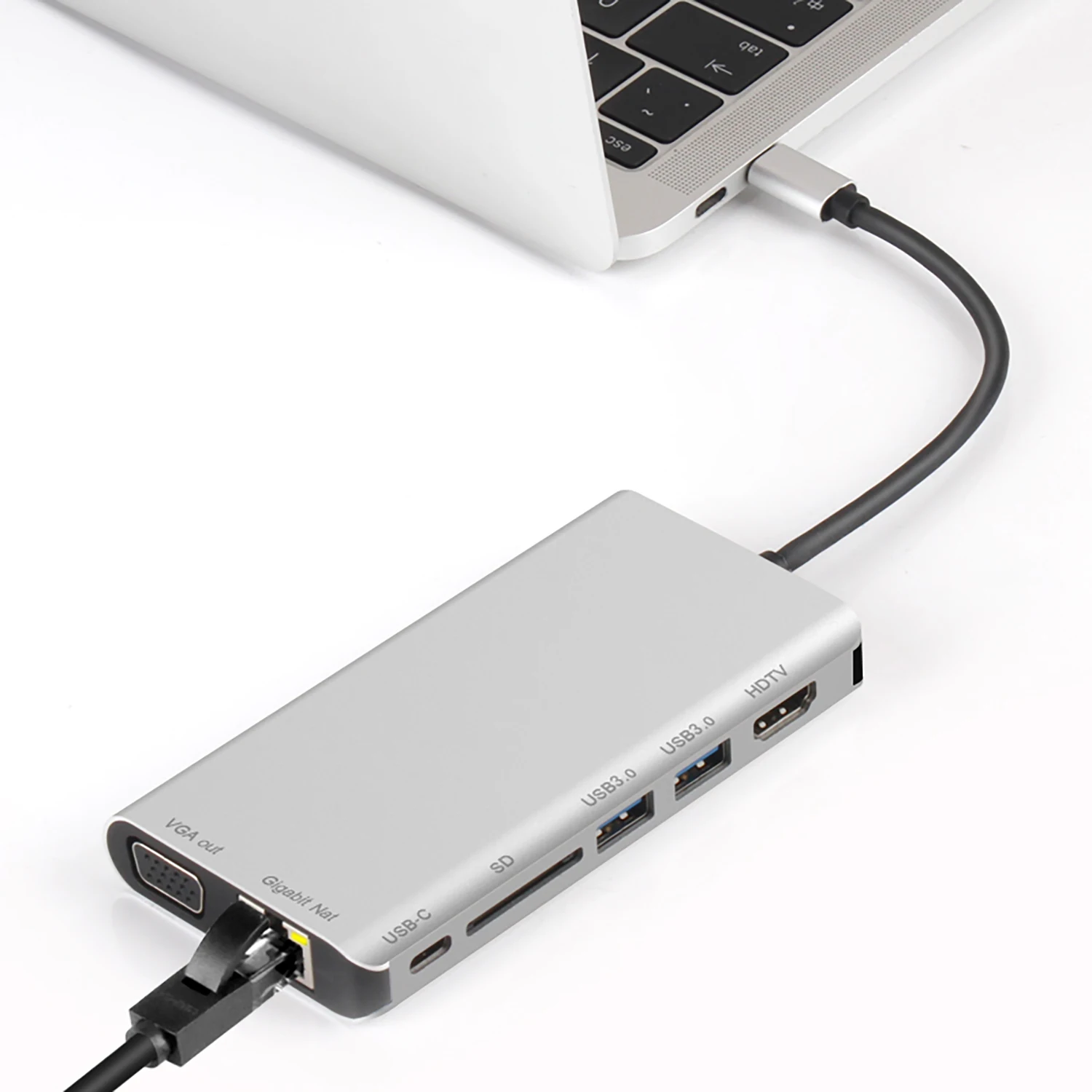 Aluminum Usb 7 In 1 USB C Charging Adapter Female To Usb-C Hub Male Phone To VGA HDMI RJ45