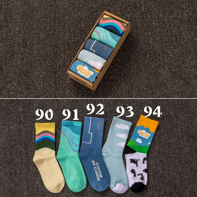 Custom OEM 5 pairs of boxed BCI cotton street skateboard stockings funny happy ankle crew socks for men and women