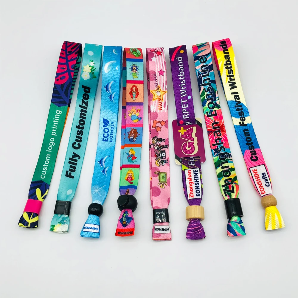 Custom Logo Printed Woven Bracelet Music Festival Wrist Band Cloth Fabric Event Wristbands