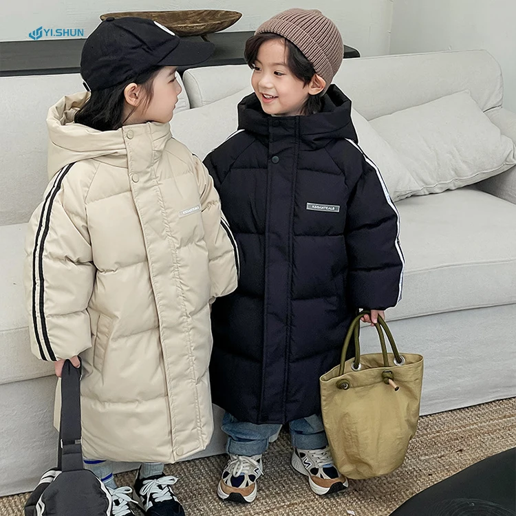 Hot sale fashion girls long down jacket fall and winter youth children solid cotton coat children hooded jacket