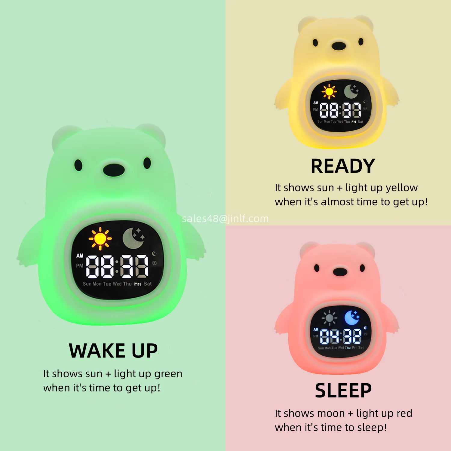 Wholesale Bear Shape Neon Light Clock Calendar System Baby Nursery Room Clock Lamp Kid Sleep Trainer Alarm Clock for Desk &Table