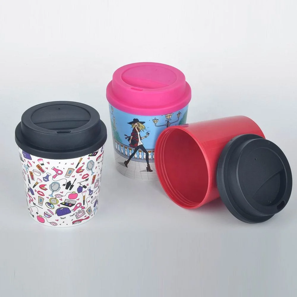 BPA free Mini 9 oz Plastic Coffee Cup Custom Logo Printing Reusable  Drinking Child Mug Take It To Go with Lids for Promotion