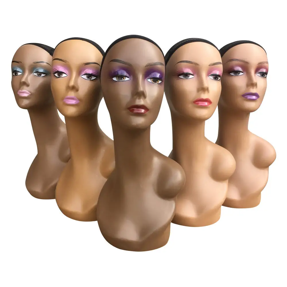 Wholesale Pvc Brown Exhibitor Wig Stand African American Realistic Female Wig Display Mannequins Head for Wig