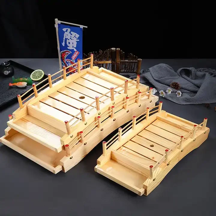 Japanese Restaurant Bamboo Arch Bridge Sushi Boat Plate Tray Large Wooden Sashimi Serving Sushi Bridge Hokkaido