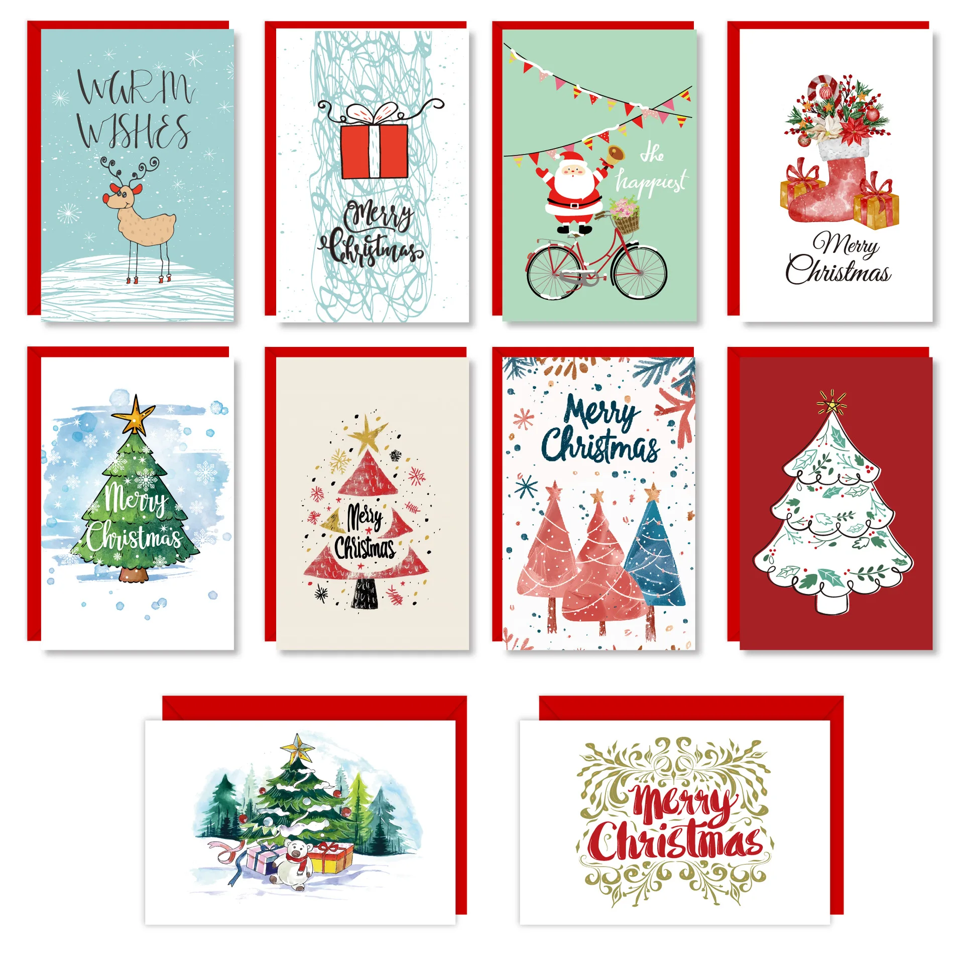 New INS Style Custom Christmas Card Colorful Fold In Half Durable Envelope Handwritten Festival Celebration Greeting Card Set
