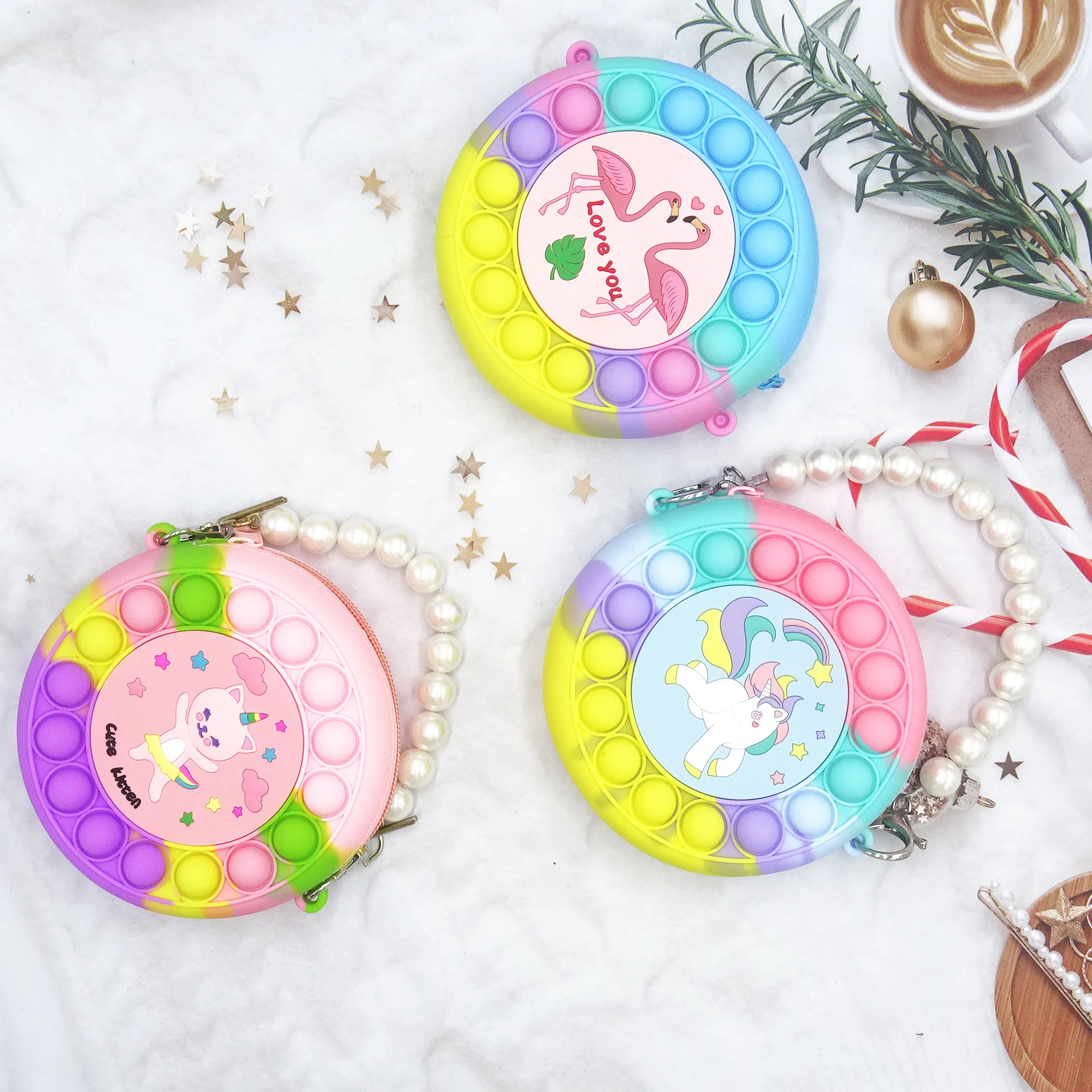 Модная женская жемчужная силиконовая Сумочка, пуш-поп Пузырьковые сумки, креативная Радужная маленькая Желейная мультяшная силиконовая ручная сумка для дам